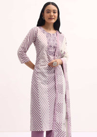 Lavender Zig Zag Printed Cotton Kurta Set With Dupatta