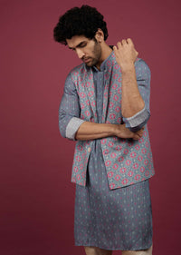 Mauve Purple Silk Printed Bandi And Kurta Set With Zari Work