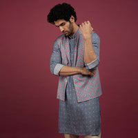 Mauve Purple Silk Printed Bandi And Kurta Set With Zari Work