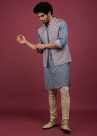 Mauve Purple Silk Printed Bandi And Kurta Set With Zari Work