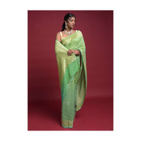 Leaf Green And Turq Shaded Saree In Georgette With Weaved Buttis Online - Kalki Fashion