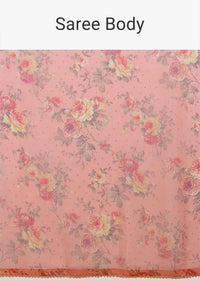 Lei Flower Peach Saree In Organza With Floral Print And Cut Dana Trim On The Border Online - Kalki Fashion