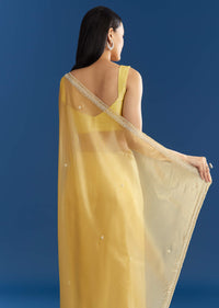Lemon Yellow Organza Tissue Saree With Beaded Border