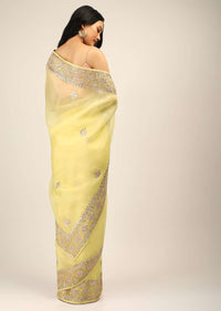 Lemon Yellow Saree In Organza With Gotta Patti And Cut Dana Embroidered Border And Butti Design