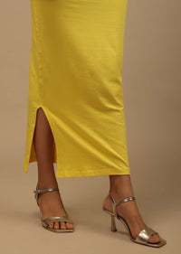 Lemon Yellow Shapewear Saree Petticoat In Cotton Lycra With Elastic Waistband And Slit