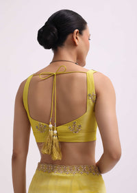 Lemon Yellow Tissue Saree With Gotta Work And Unstitched Blouse