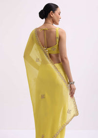 Lemon Yellow Tissue Saree With Gotta Work And Unstitched Blouse