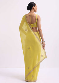 Lemon Yellow Tissue Saree With Gotta Work And Unstitched Blouse