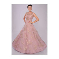 Lemonade Pink Gown In Net With Floral Embroidered Butti Online - Kalki Fashion