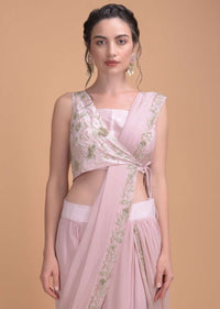 Lemonade Pink Ready Pleated Saree With Zardosi And Cut Dana Work In Floral Pattern Online - Kalki Fashion