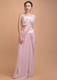 Lemonade Pink Ready Pleated Saree With Zardosi And Cut Dana Work In Floral Pattern Online - Kalki Fashion