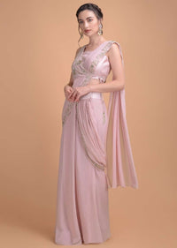 Lemonade Pink Ready Pleated Saree With Zardosi And Cut Dana Work In Floral Pattern Online - Kalki Fashion