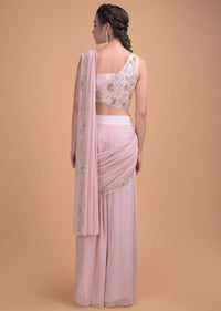 Lemonade Pink Ready Pleated Saree With Zardosi And Cut Dana Work In Floral Pattern Online - Kalki Fashion