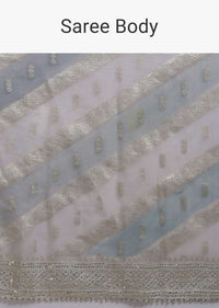 Light And Dark Grey Shaded Saree In Organza With Weaved Floral Pattern In Diagonal Stripes Online - Kalki Fashion