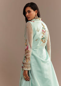 Light Aqua Blue Zardosi Embroidered Jacket Lehenga Set