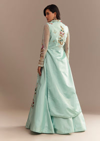 Light Aqua Blue Zardosi Embroidered Jacket Lehenga Set