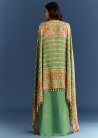 Light Aqua Green Cotton Muslin Printed Croptop Cape Suit