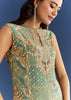 Light Aqua Green Crepe Printed Kurta Pant With Shell Tassels