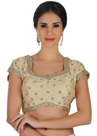 Light Beige Blouse In Raw Silk With Kundan Embrodered Butti Online - Kalki Fashion