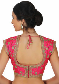 Hot pink blouse with kundan and thread embrodered butti only on Kalki