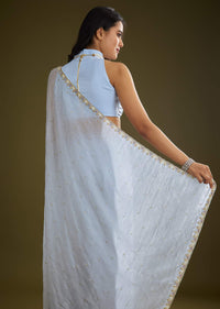 Light Blue Tissue Silk Saree With Stone Embellishment