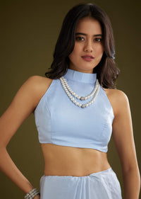 Light Blue Tissue Silk Saree With Stone Embellishment