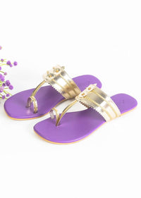 Light Gold Kolhapuri Flats With Purple Sole By Sole House