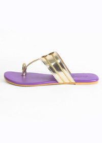 Light Gold Kolhapuri Flats With Purple Sole By Sole House