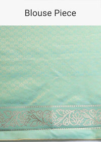 Light Green Banarasi Saree In Silk With Weaved Floral Jaal