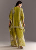 Light Green Floral Printed Kaftaan Kurta With Moti Work Palazzo And Side Pouch Bag