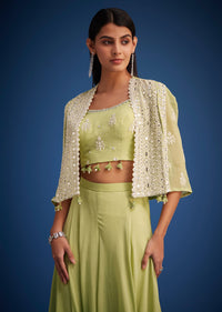 Light Green Georgette Embroidered Cape Lehenga Set