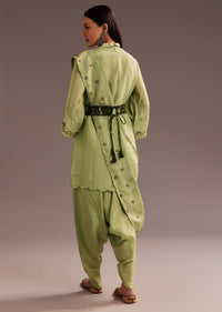 Light Green Zardosi Kurta With Embroidered Dupatta Belt
