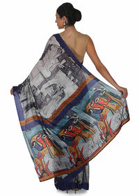 Light grey saree in abstract human face print all over only on Kalki