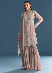 Light Lavender Chinon Kurta Sharara Suit With Moti Work