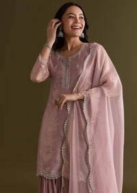 Light Lavender Tissue Kurta Sharara Set With Sequins And Cutdana Work