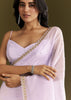Light Lavender Tissue Saree With Cutdana Beads Embroidery And Scallop Border