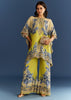 Light Lime Green Cotton Muslin Kaftaan With Floral Print Palazzo
