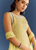Light Lime Green Organza Kurta Set With Embroidered Scallop Hem Dupatta