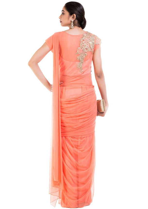 Light Orange Drape Gown Saree