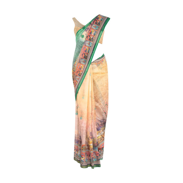 Light peach cotton silk printed saree