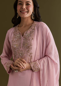 Light Pink Chinon Cutdana Sharara Suit