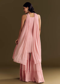 Light Pink Chinon Embroidered Kurta Sharara With Choker Dupatta