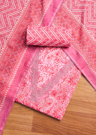 Light Pink Cotton Printed Unstitched Suit Set