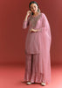 Light Pink Organza Kurta Sharara Suit With Embroidery