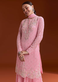 Light Pink Printed Chinon Sharara Set With Cut Dana And Sequins