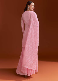 Light Pink Printed Chinon Sharara Set With Cut Dana And Sequins