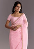 Light Pink Tissue Embroidered Saree With Cutwork Scallop Border