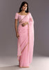 Light Pink Tissue Embroidered Saree With Cutwork Scallop Border