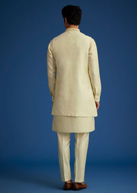 Light Pista Silk Kurta Set With Thread And Mirror Work Jacket