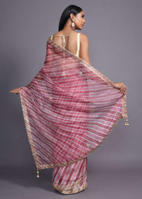 Light Purple Saree With Shibori Print And Gotta Patti Embroidered Floral Buttis And Border Online - Kalki Fashion
